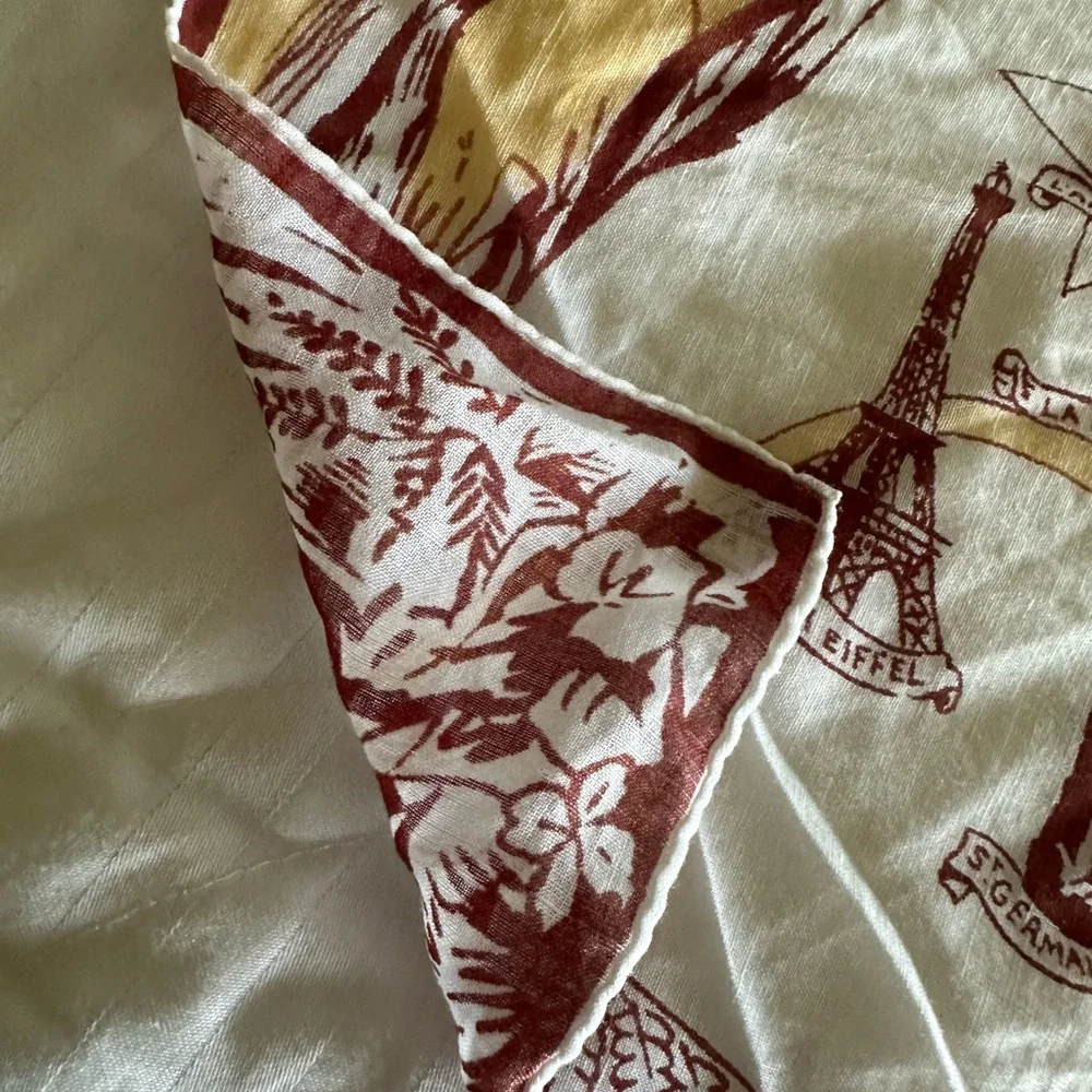 Vintage Paris Themed Souvenir Handkerchief Bandana Scarf